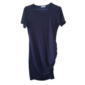 Qearal Navy Blue Short Sleeve Dress with Ruched Side